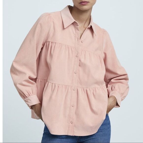 NWT Zara Tiered Corduroy Shirt - Picture 2 of 11
